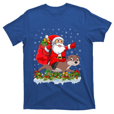 Lighting Xmas Funny Santa Claus Riding Otter Christmas Funny Gift T-Shirt