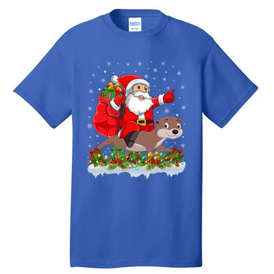 Lighting Xmas Funny Santa Claus Riding Otter Christmas Funny Gift Tall T-Shirt