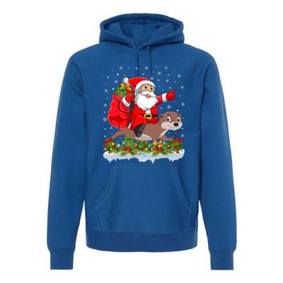 Lighting Xmas Funny Santa Claus Riding Otter Christmas Funny Gift Premium Hoodie