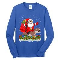 Lighting Xmas Funny Santa Claus Riding Otter Christmas Funny Gift Tall Long Sleeve T-Shirt