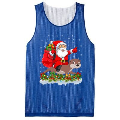 Lighting Xmas Funny Santa Claus Riding Otter Christmas Funny Gift Mesh Reversible Basketball Jersey Tank