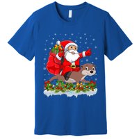 Lighting Xmas Funny Santa Claus Riding Otter Christmas Funny Gift Premium T-Shirt