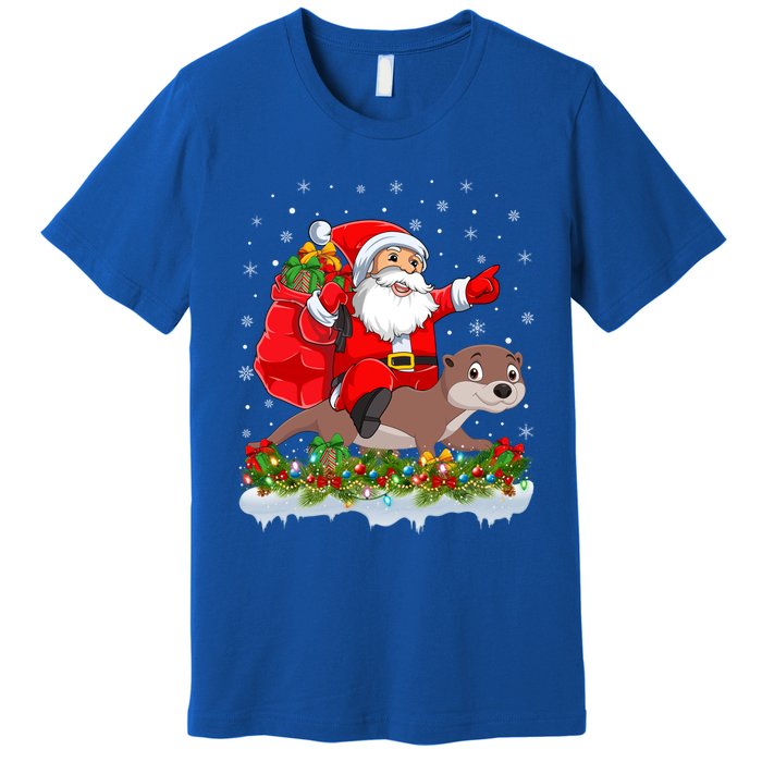 Lighting Xmas Funny Santa Claus Riding Otter Christmas Funny Gift Premium T-Shirt