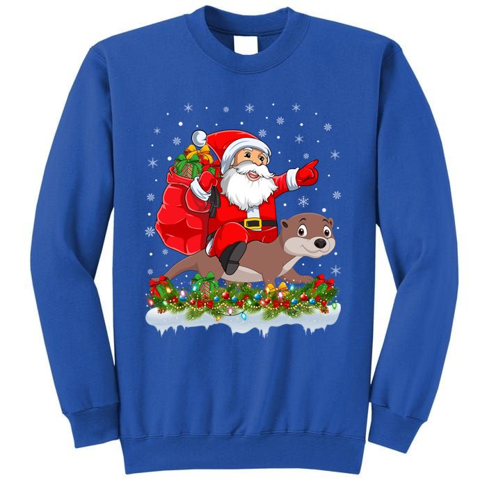 Lighting Xmas Funny Santa Claus Riding Otter Christmas Funny Gift Tall Sweatshirt