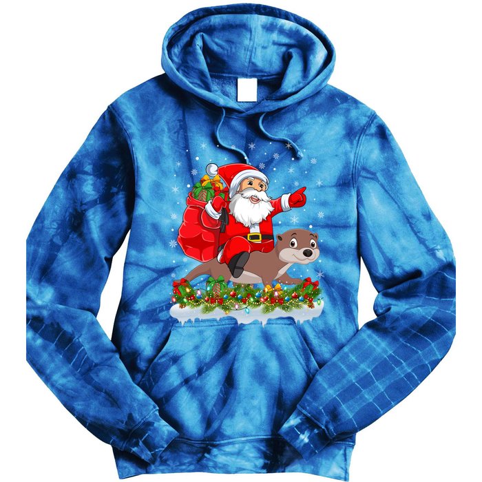 Lighting Xmas Funny Santa Claus Riding Otter Christmas Funny Gift Tie Dye Hoodie