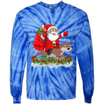 Lighting Xmas Funny Santa Claus Riding Otter Christmas Funny Gift Tie-Dye Long Sleeve Shirt