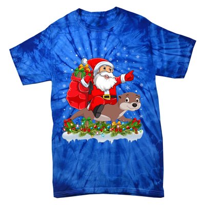 Lighting Xmas Funny Santa Claus Riding Otter Christmas Funny Gift Tie-Dye T-Shirt