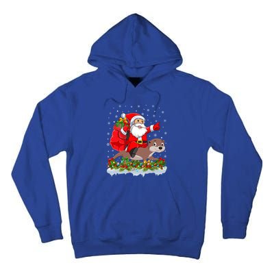 Lighting Xmas Funny Santa Claus Riding Otter Christmas Funny Gift Tall Hoodie