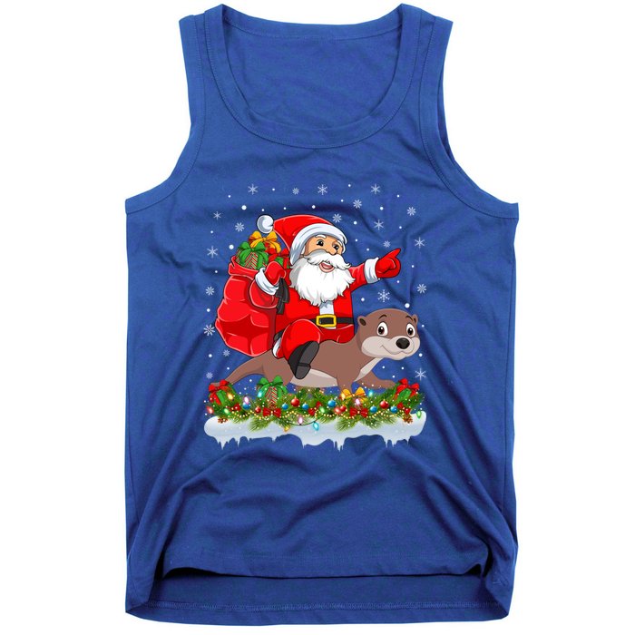 Lighting Xmas Funny Santa Claus Riding Otter Christmas Funny Gift Tank Top