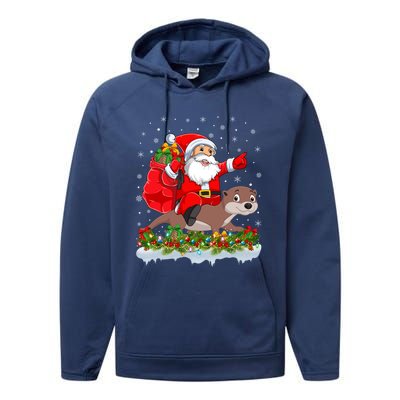 Lighting Xmas Funny Santa Claus Riding Otter Christmas Funny Gift Performance Fleece Hoodie