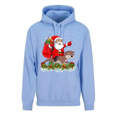 Lighting Xmas Funny Santa Claus Riding Otter Christmas Funny Gift Unisex Surf Hoodie