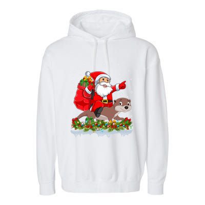 Lighting Xmas Funny Santa Claus Riding Otter Christmas Funny Gift Garment-Dyed Fleece Hoodie