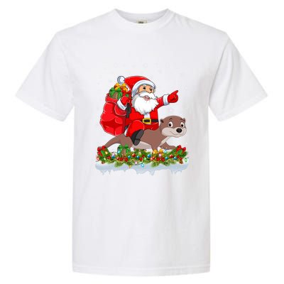 Lighting Xmas Funny Santa Claus Riding Otter Christmas Funny Gift Garment-Dyed Heavyweight T-Shirt