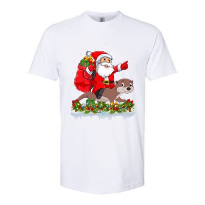 Lighting Xmas Funny Santa Claus Riding Otter Christmas Funny Gift Softstyle CVC T-Shirt