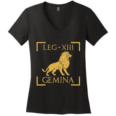Legio Xiii Gemina Lion Emblem Roman Women's V-Neck T-Shirt