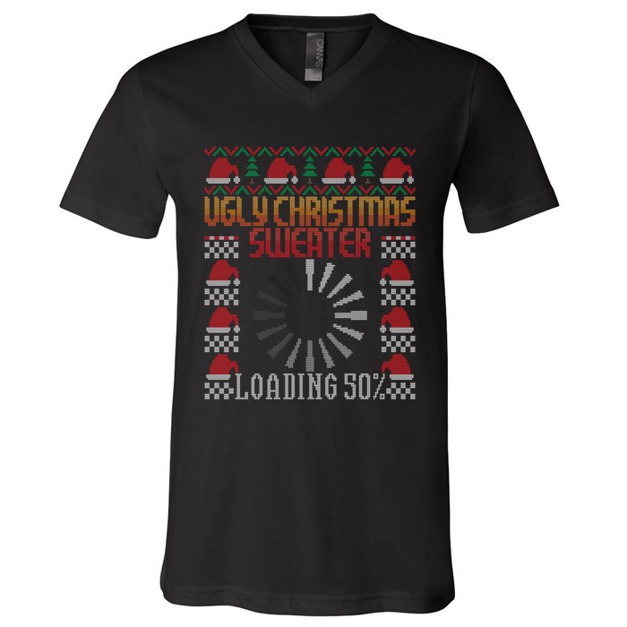 Loading Xmas Gaming Nerd Gamer Game Ugly Christmas V-Neck T-Shirt