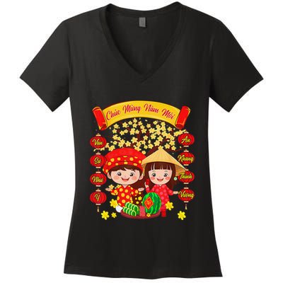 Li Xi Me Please Xuan At Ty Happy Tet Chuc Mung Nam Moi 2025 Women's V-Neck T-Shirt