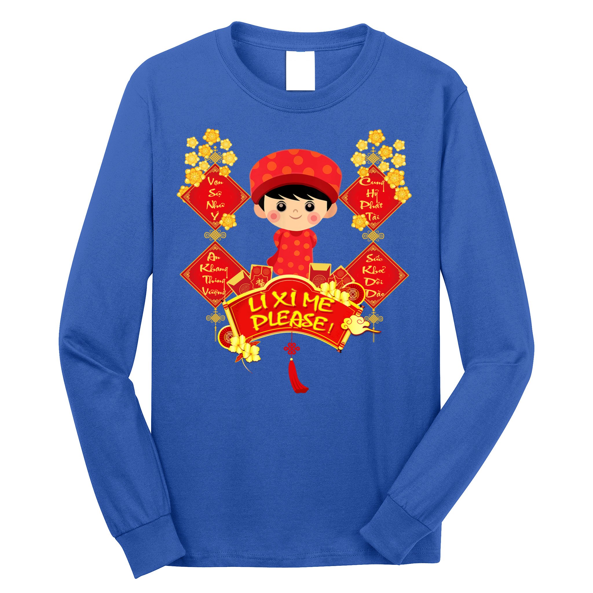 Li Xi Me Please Vietnamese Red Cute Ao Dai Flowers Great Gift Long Sleeve Shirt