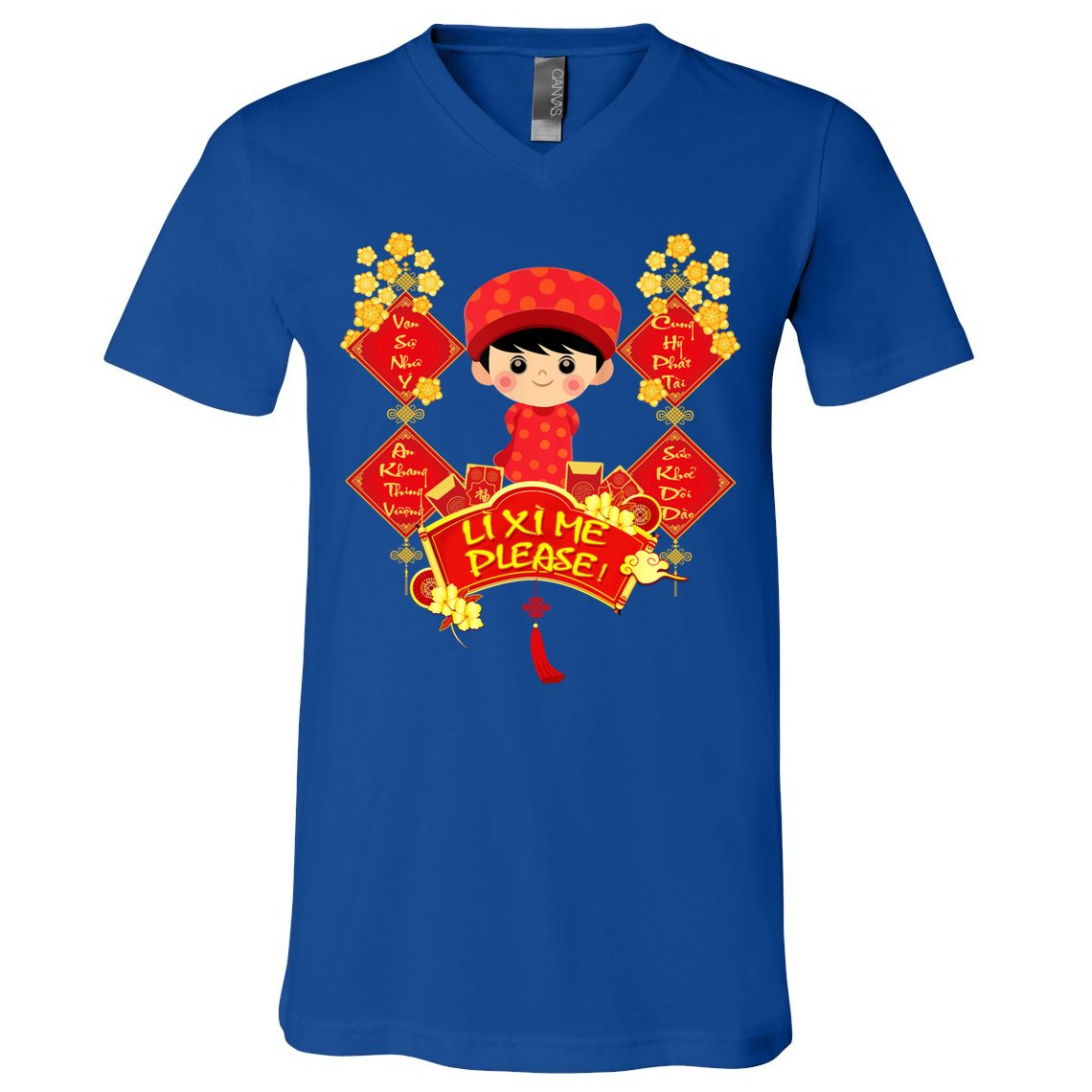 Li Xi Me Please Vietnamese Red Cute Ao Dai Flowers Great Gift V-Neck T-Shirt