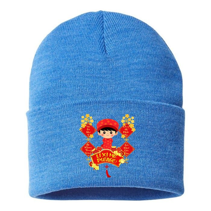 Li Xi Me Please Vietnamese Red Cute Ao Dai Flowers Great Gift Sustainable Knit Beanie