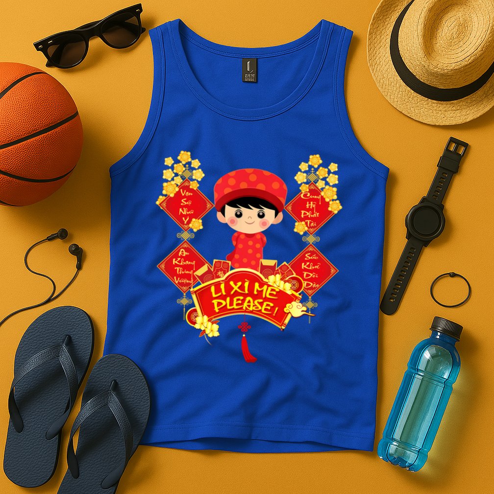 Li Xi Me Please Vietnamese Red Cute Ao Dai Flowers Great Gift Tank Top