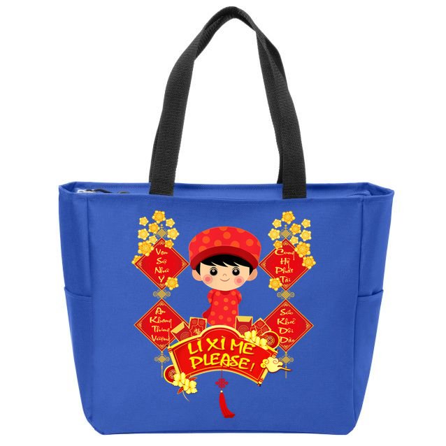 Li Xi Me Please Vietnamese Red Cute Ao Dai Flowers Great Gift Zip Tote Bag