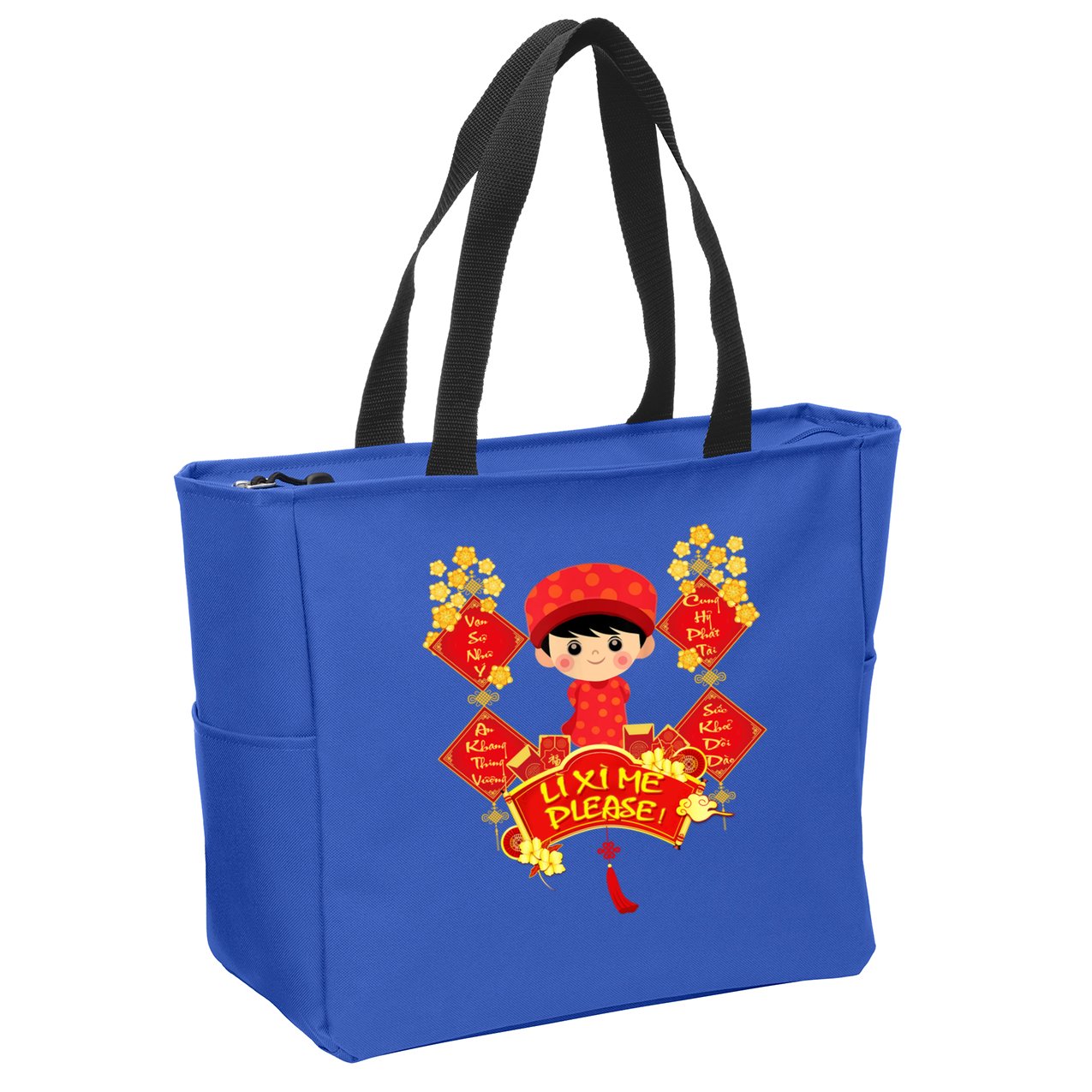 Li Xi Me Please Vietnamese Red Cute Ao Dai Flowers Great Gift Zip Tote Bag
