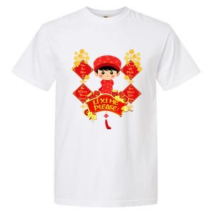 Li Xi Me Please Vietnamese Red Cute Ao Dai Flowers Great Gift Garment-Dyed Heavyweight T-Shirt