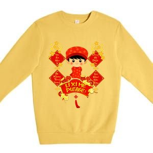 Li Xi Me Please Vietnamese Red Cute Ao Dai Boy Flowers Gift Premium Crewneck Sweatshirt