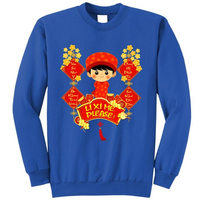 Li Xi Me Please Vietnamese Red Cute Ao Dai Boy Flowers Gift Sweatshirt