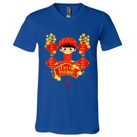 Li Xi Me Please Vietnamese Red Cute Ao Dai Boy Flowers Gift V-Neck T-Shirt