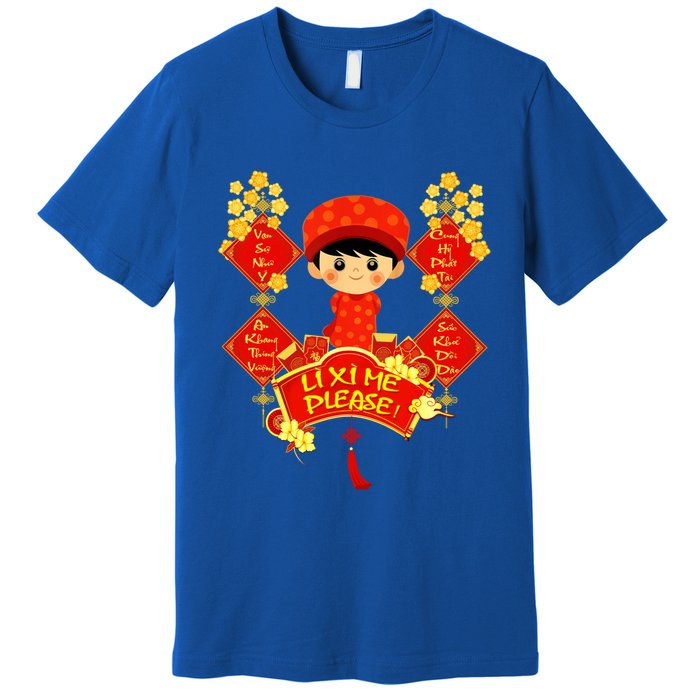 Li Xi Me Please Vietnamese Red Cute Ao Dai Boy Flowers Gift Premium T-Shirt