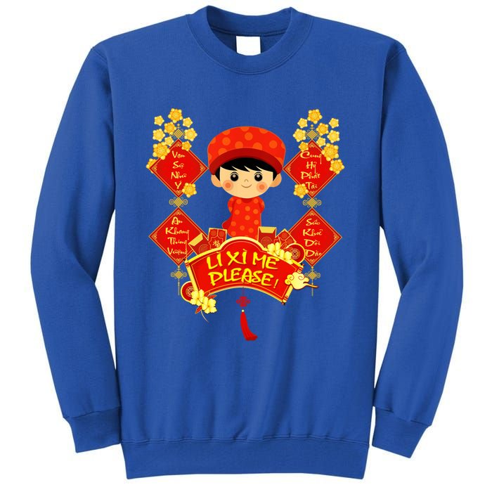 Li Xi Me Please Vietnamese Red Cute Ao Dai Boy Flowers Gift Tall Sweatshirt