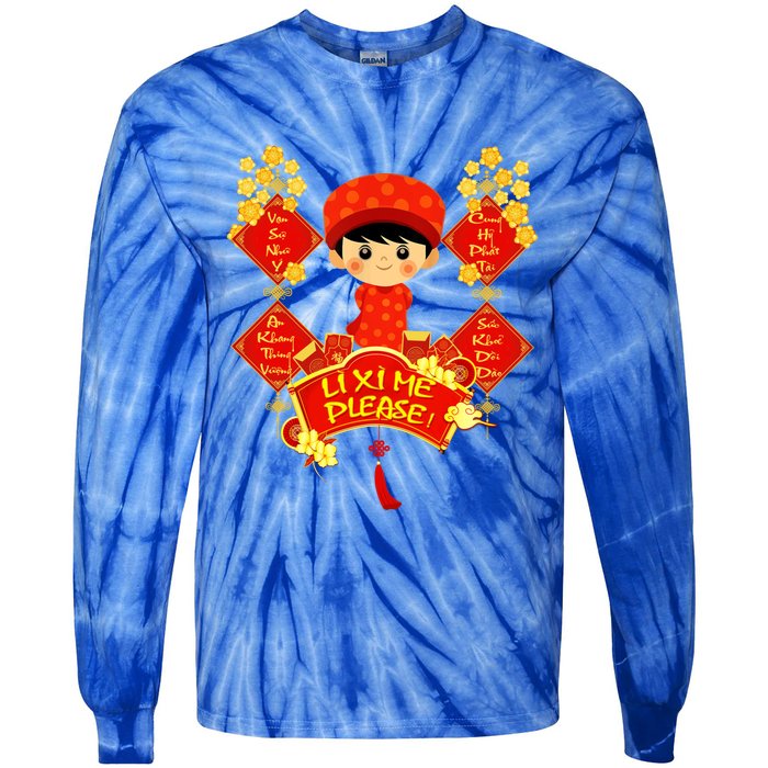 Li Xi Me Please Vietnamese Red Cute Ao Dai Boy Flowers Gift Tie-Dye Long Sleeve Shirt