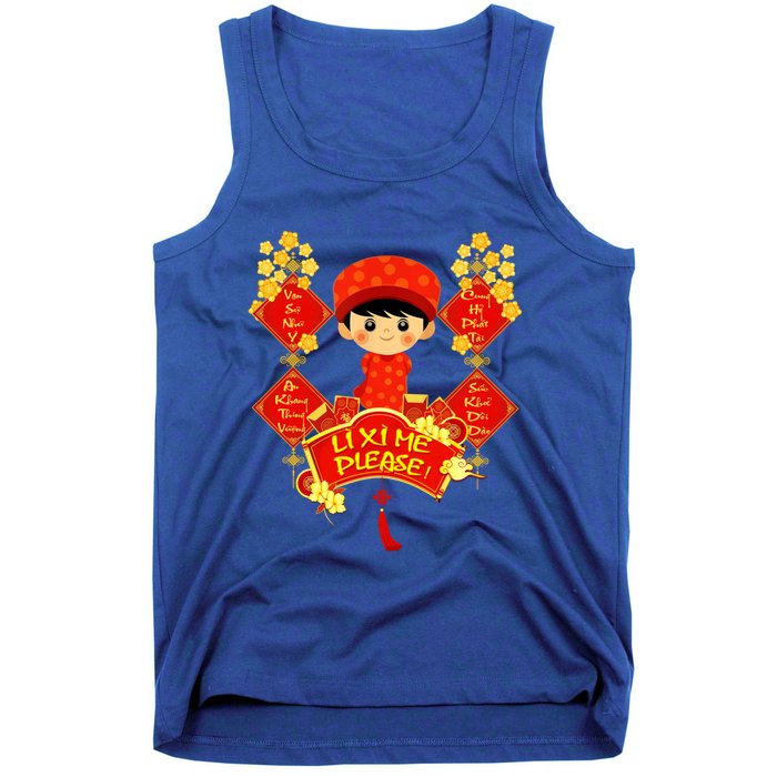 Li Xi Me Please Vietnamese Red Cute Ao Dai Boy Flowers Gift Tank Top