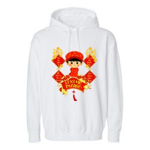 Li Xi Me Please Vietnamese Red Cute Ao Dai Boy Flowers Gift Garment-Dyed Fleece Hoodie