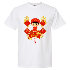 Li Xi Me Please Vietnamese Red Cute Ao Dai Boy Flowers Gift Garment-Dyed Heavyweight T-Shirt