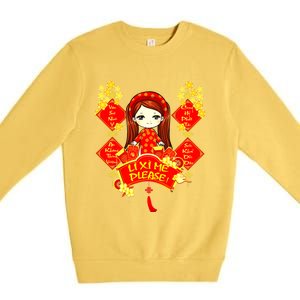 Li Xi Me Please Vietnamese Red Cute Ao Dai Girl Flowers Meaningful Gift Premium Crewneck Sweatshirt