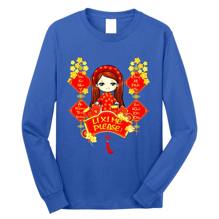 Li Xi Me Please Vietnamese Red Cute Ao Dai Girl Flowers Meaningful Gift Long Sleeve Shirt