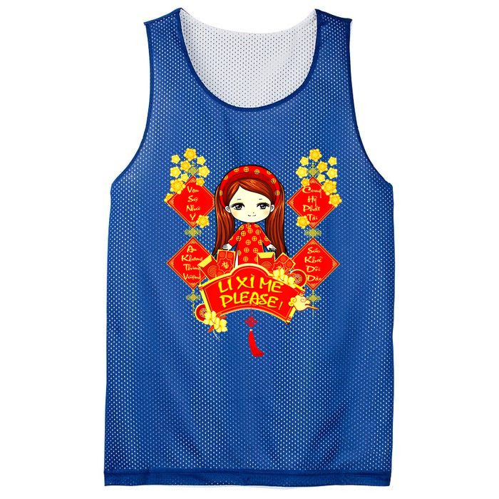 Li Xi Me Please Vietnamese Red Cute Ao Dai Girl Flowers Meaningful Gift Mesh Reversible Basketball Jersey Tank