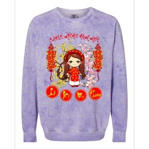 Li Xi Me Please Vietnamese Red Cute Ao Dai Girl Flowers Cool Gift Colorblast Crewneck Sweatshirt