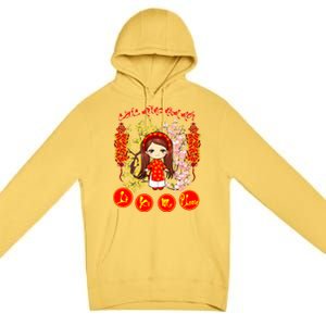 Li Xi Me Please Vietnamese Red Cute Ao Dai Girl Flowers Cool Gift Premium Pullover Hoodie