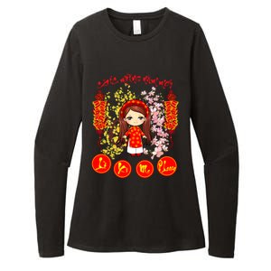 Li Xi Me Please Vietnamese Red Cute Ao Dai Girl Flowers Cool Gift Womens CVC Long Sleeve Shirt