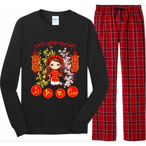 Li Xi Me Please Vietnamese Red Cute Ao Dai Girl Flowers Cool Gift Long Sleeve Pajama Set