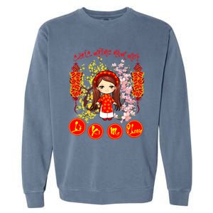 Li Xi Me Please Vietnamese Red Cute Ao Dai Girl Flowers Cool Gift Garment-Dyed Sweatshirt