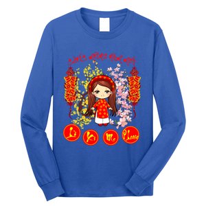 Li Xi Me Please Vietnamese Red Cute Ao Dai Girl Flowers Cool Gift Long Sleeve Shirt