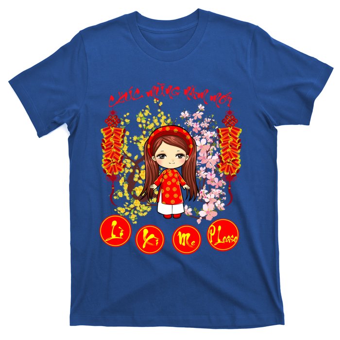 Li Xi Me Please Vietnamese Red Cute Ao Dai Girl Flowers Cool Gift T-Shirt