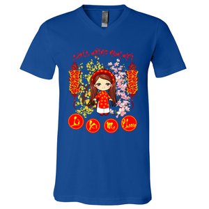 Li Xi Me Please Vietnamese Red Cute Ao Dai Girl Flowers Cool Gift V-Neck T-Shirt