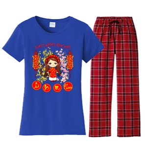 Li Xi Me Please Vietnamese Red Cute Ao Dai Girl Flowers Cool Gift Women's Flannel Pajama Set