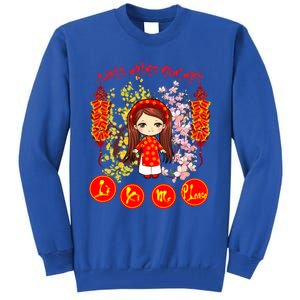 Li Xi Me Please Vietnamese Red Cute Ao Dai Girl Flowers Cool Gift Tall Sweatshirt